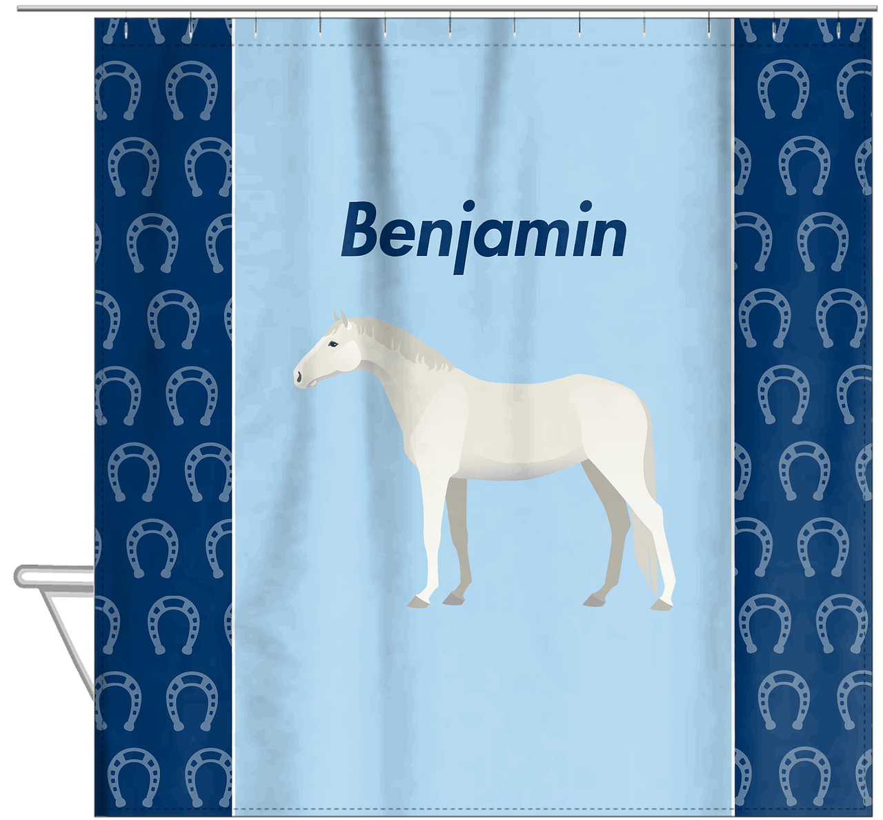 Personalized Horses Shower Curtain IV - Gray Horse - Hanging View
