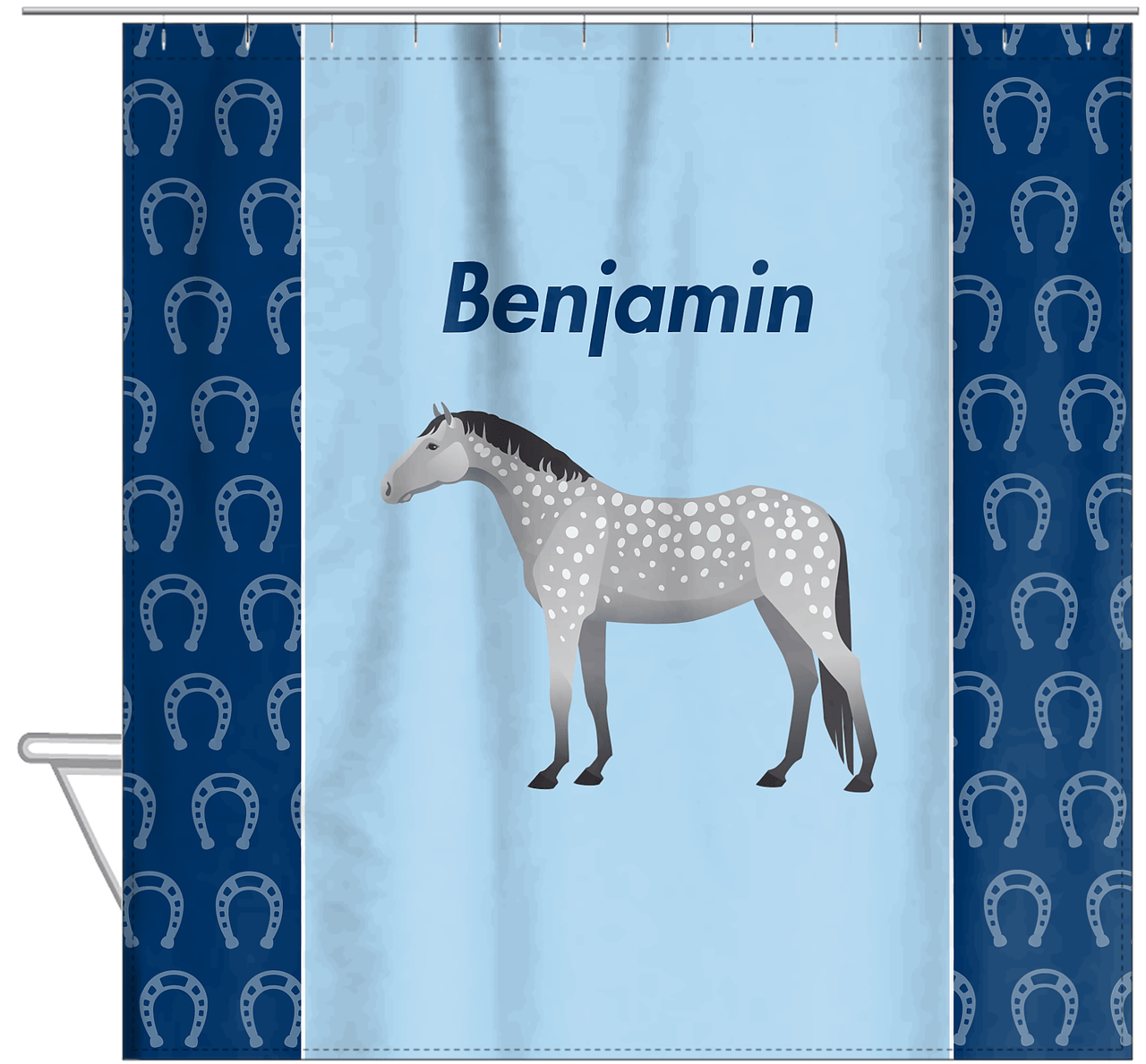 Personalized Horses Shower Curtain IV - Dapple Gray Horse - Hanging View