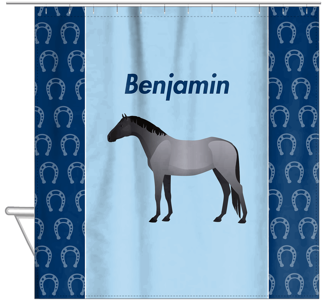 Personalized Horses Shower Curtain IV - Blue Roan Horse - Hanging View