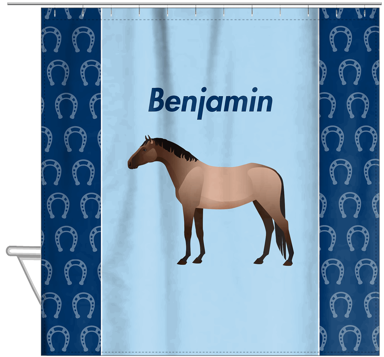 Personalized Horses Shower Curtain IV - Bay Roan Horse - Hanging View