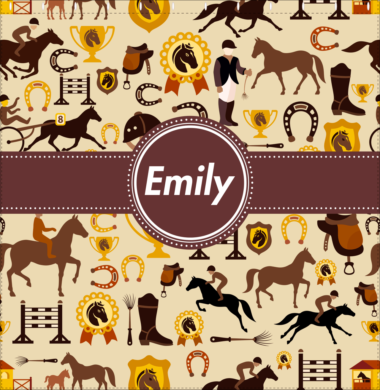 Personalized Horses Shower Curtain VI - Steeplechase - Circle Ribbon Nameplate - Decorate View