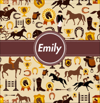 Thumbnail for Personalized Horses Shower Curtain VI - Steeplechase - Circle Ribbon Nameplate - Decorate View