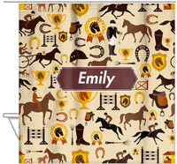Thumbnail for Personalized Horses Shower Curtain VI - Steeplechase - Decorative Rectangle Nameplate - Hanging View