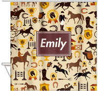 Thumbnail for Personalized Horses Shower Curtain VI - Steeplechase - Rectangle Nameplate - Hanging View