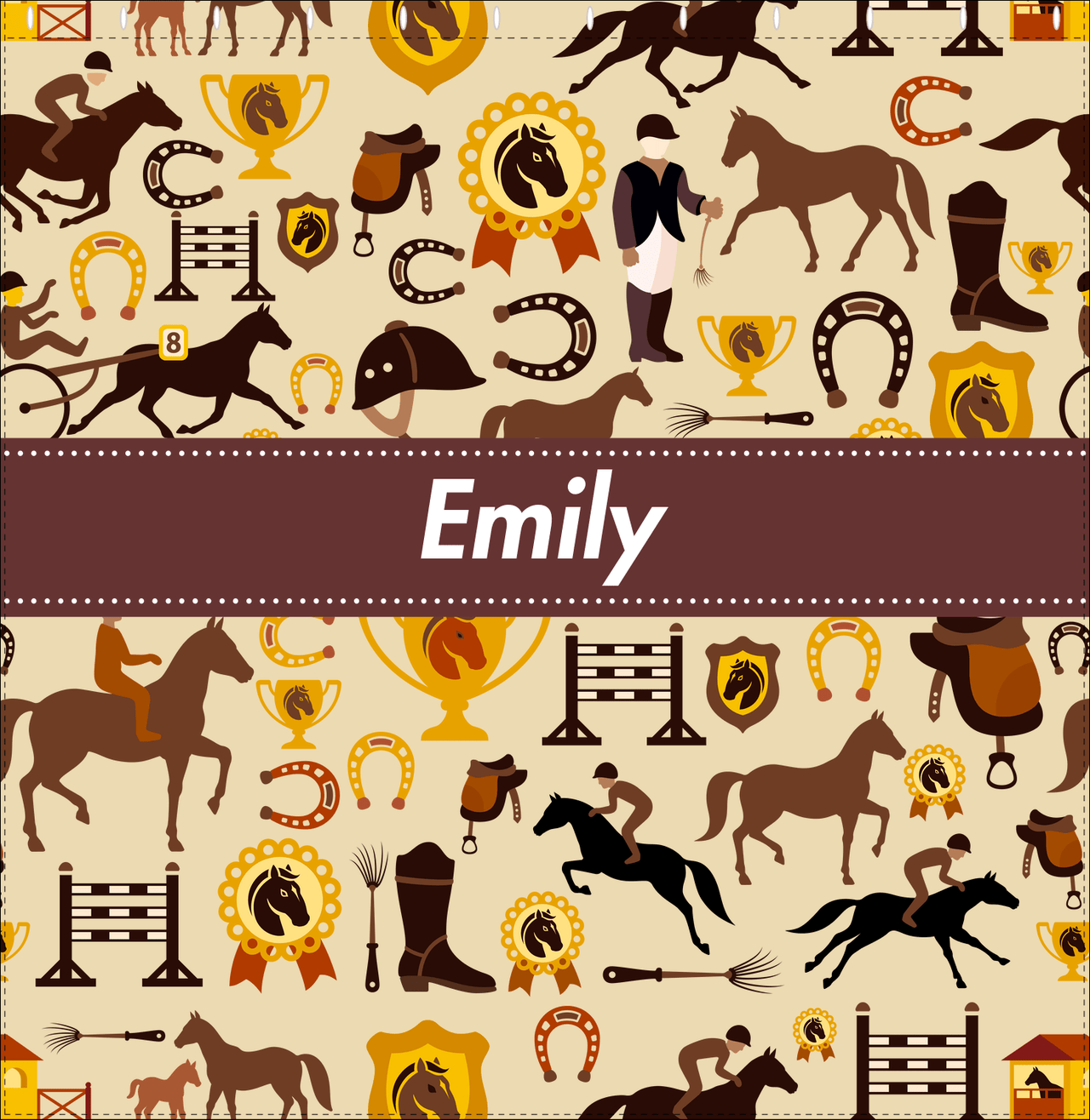 Personalized Horses Shower Curtain VI - Steeplechase - Ribbon Nameplate - Decorate View