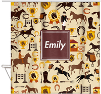 Thumbnail for Personalized Horses Shower Curtain VI - Steeplechase - Square Nameplate - Hanging View