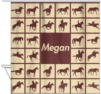 Thumbnail for Personalized Horses Shower Curtain VII - Horses Squared - Brown Background - Hanging View