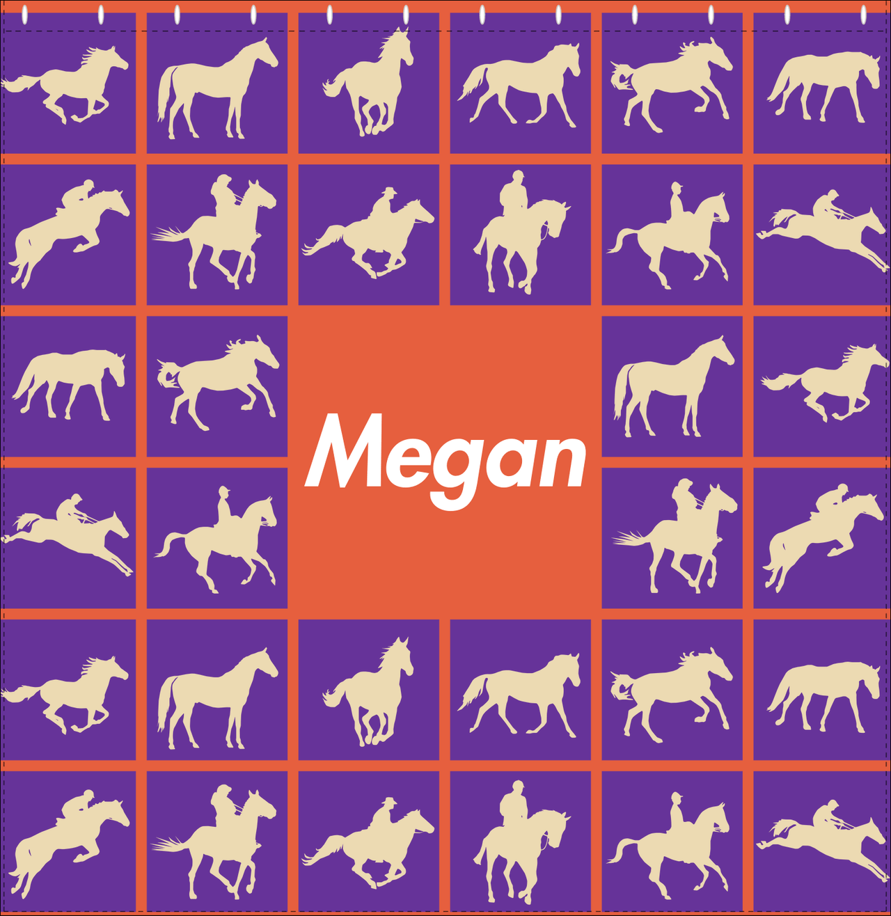 Personalized Horses Shower Curtain VII - Horses Squared - Purple Background - Decorate View