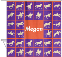 Thumbnail for Personalized Horses Shower Curtain VII - Horses Squared - Purple Background - Hanging View