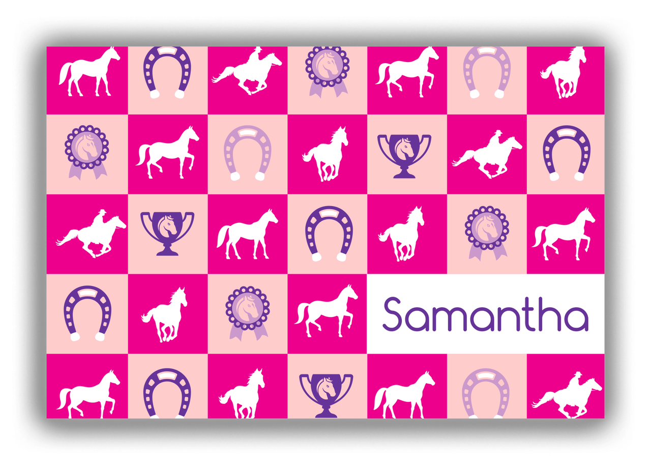 Personalized Horses Canvas Wrap & Photo Print X - Pink Checkerboard - Front View