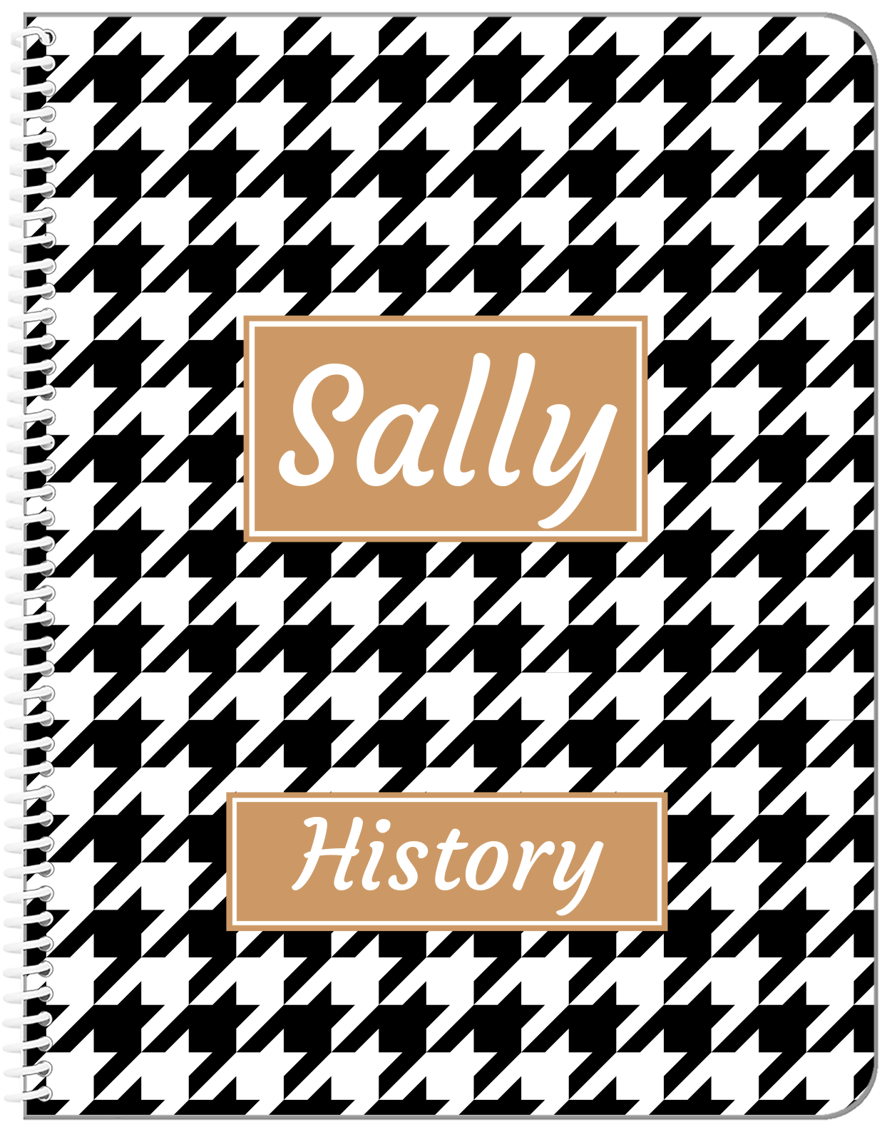 Personalized Houndstooth I Notebook - Black and White - Rectangle Nameplate - Front View