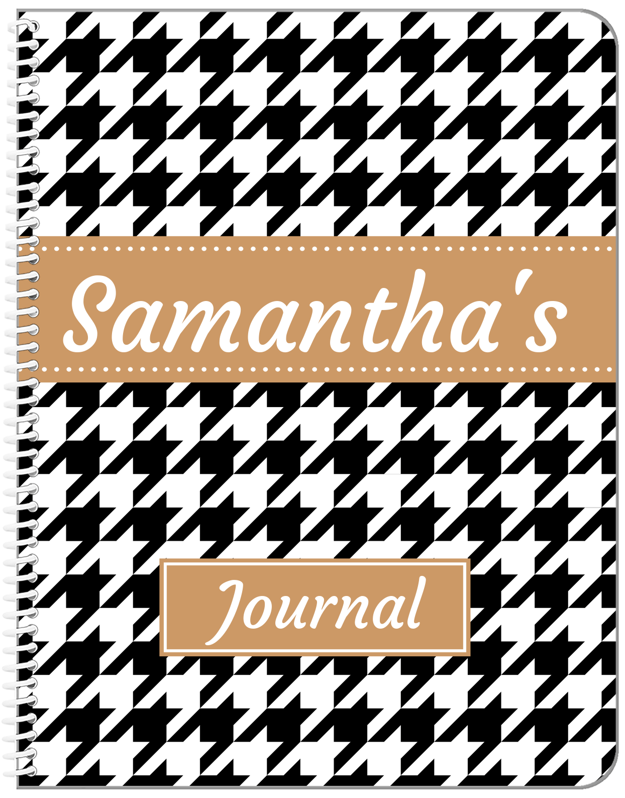 Personalized Houndstooth I Notebook - Black and White - Ribbon Nameplate - Front View