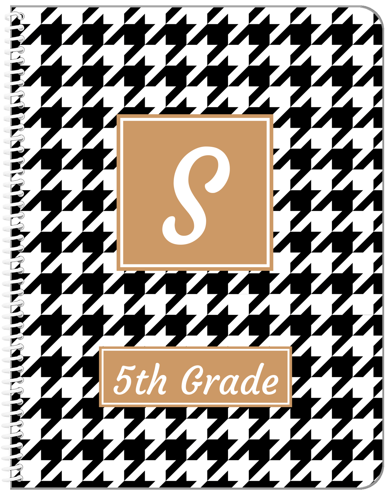 Personalized Houndstooth I Notebook - Black and White - Square Nameplate - Front View