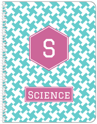 Thumbnail for Personalized Houndstooth II Notebook - Teal and Orchid - Hexagon Nameplate - Front View