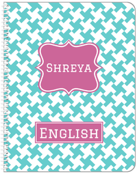 Thumbnail for Personalized Houndstooth II Notebook - Teal and Orchid - Fancy Nameplate - Front View