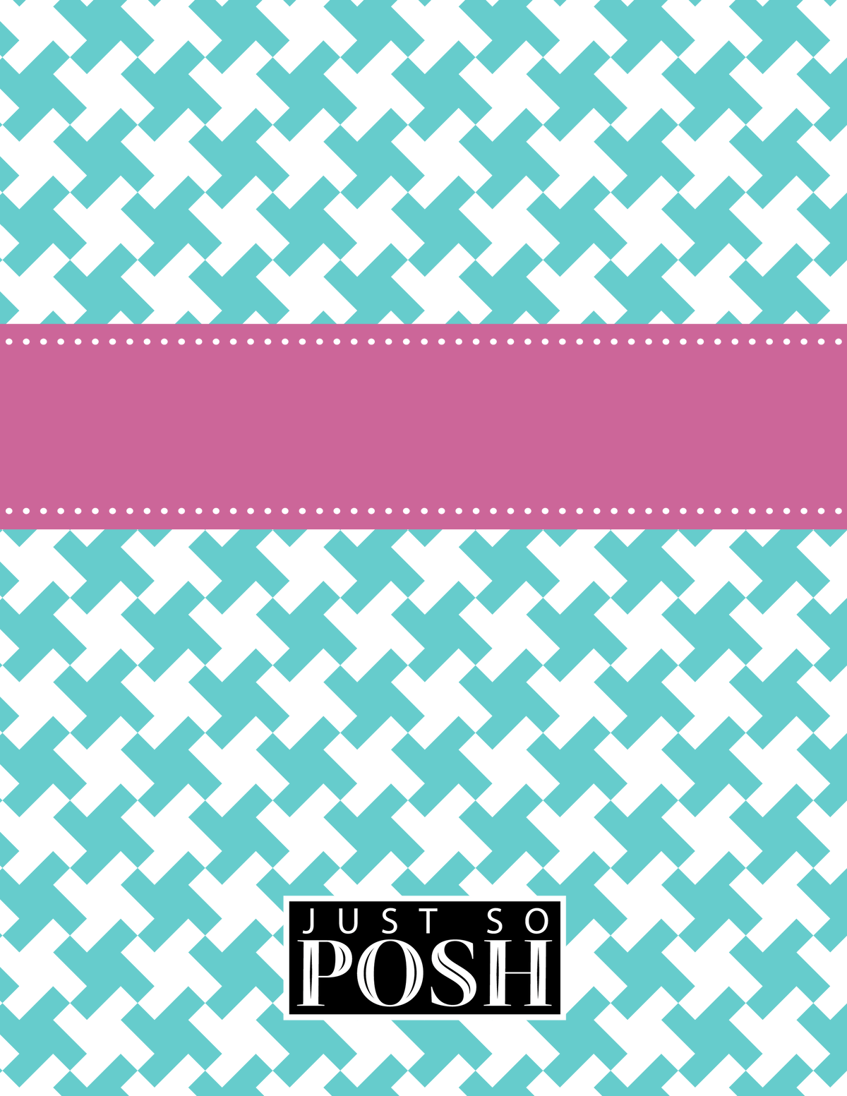 Personalized Houndstooth II Notebook - Teal and Orchid - Ribbon Nameplate - Back View