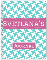 Thumbnail for Personalized Houndstooth II Notebook - Teal and Orchid - Ribbon Nameplate - Front View