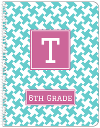 Thumbnail for Personalized Houndstooth II Notebook - Teal and Orchid - Square Nameplate - Front View