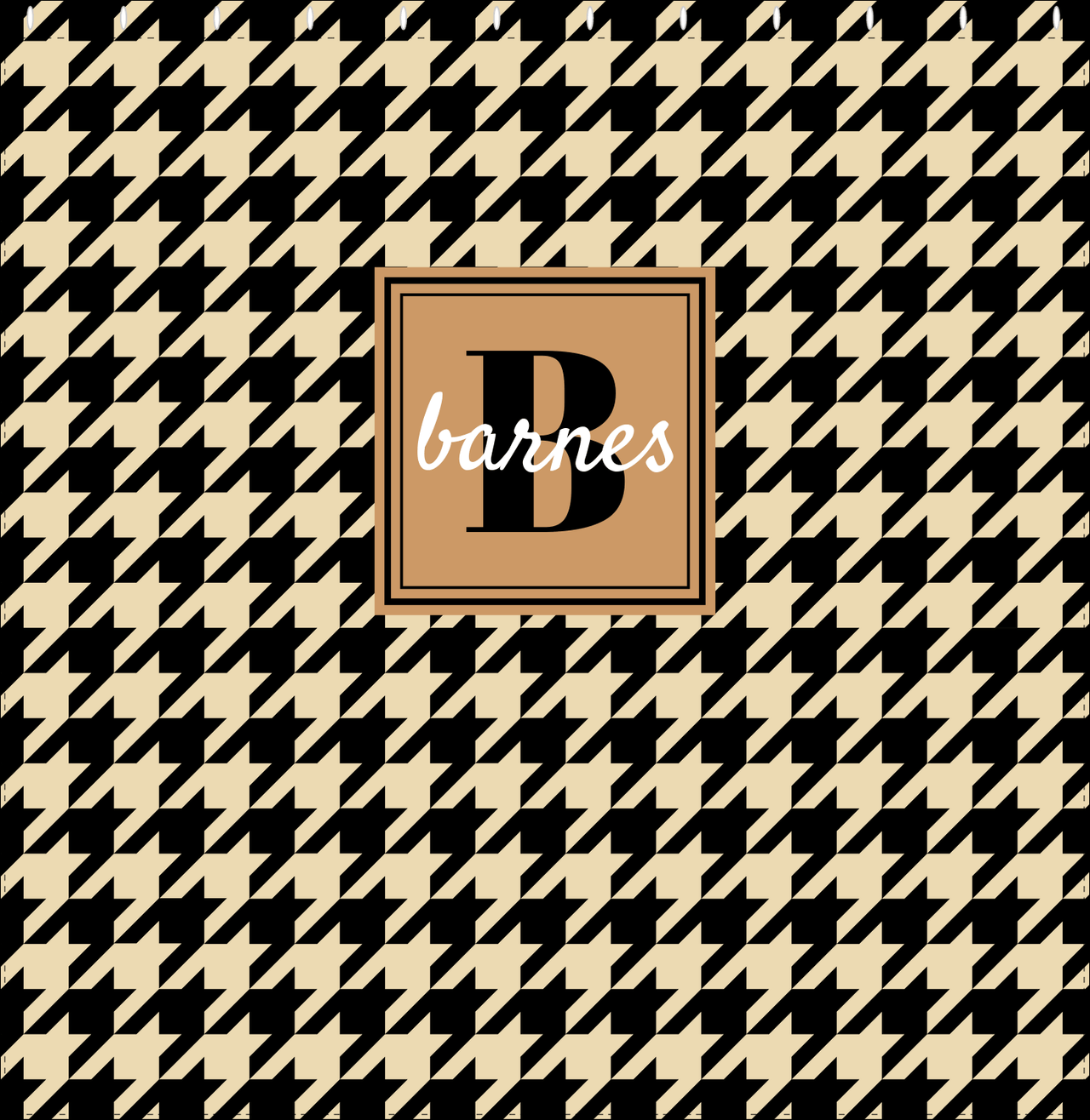 Personalized Houndstooth I Shower Curtain - Tan and Black - Square Nameplate - Decorate View