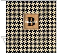 Thumbnail for Personalized Houndstooth I Shower Curtain - Tan and Black - Square Nameplate - Hanging View