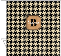 Thumbnail for Personalized Houndstooth I Shower Curtain - Tan and Black - Stamp Nameplate - Hanging View