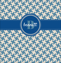 Thumbnail for Personalized Houndstooth II Shower Curtain - Blue - Circle Ribbon Nameplate - Decorate View