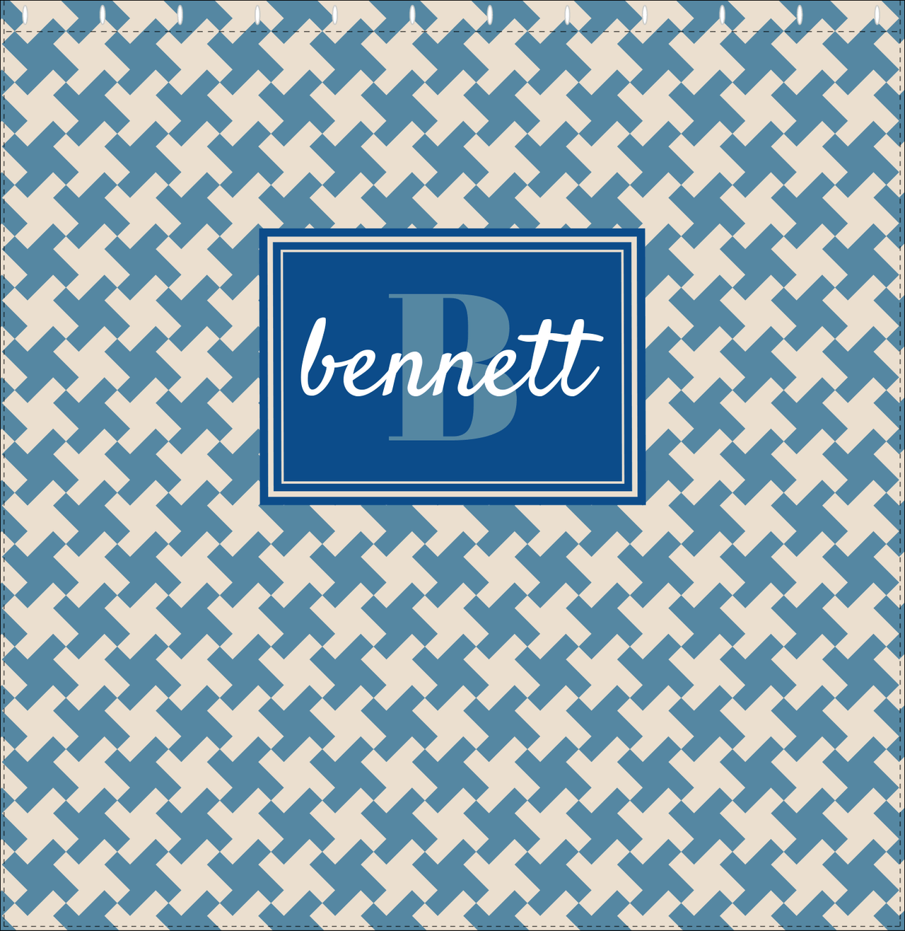 Personalized Houndstooth II Shower Curtain - Blue - Rectangle Nameplate - Decorate View