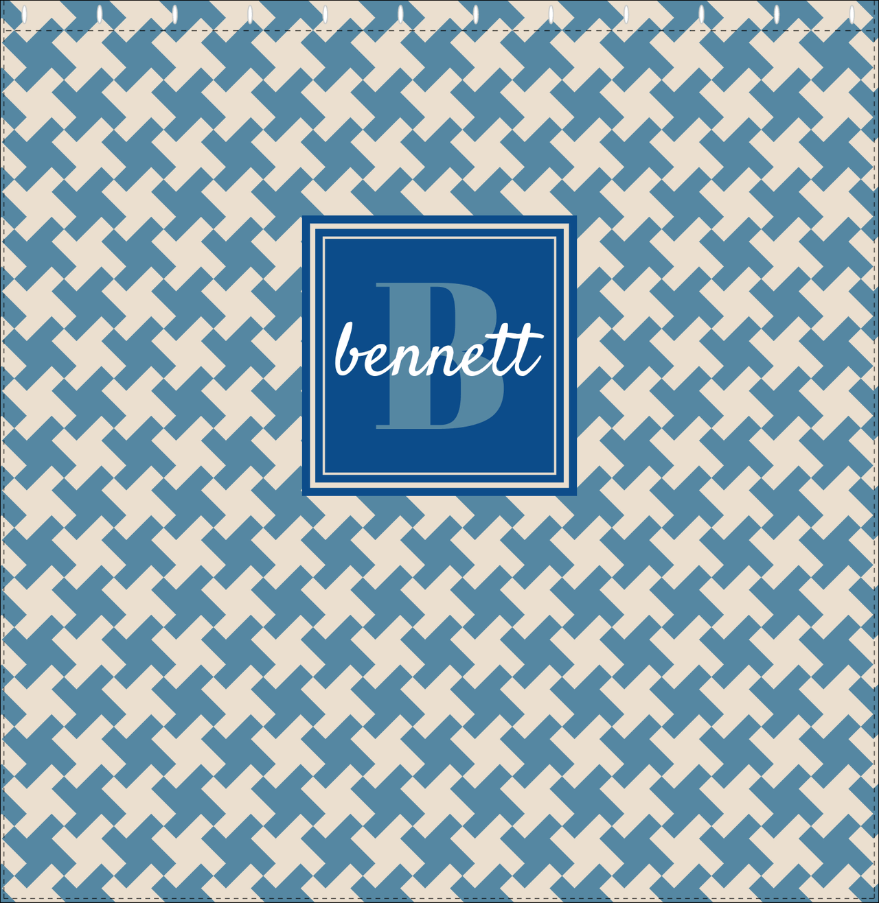 Personalized Houndstooth II Shower Curtain - Blue - Square Nameplate - Decorate View