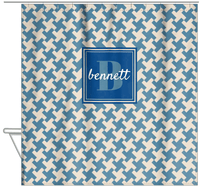 Thumbnail for Personalized Houndstooth II Shower Curtain - Blue - Square Nameplate - Hanging View