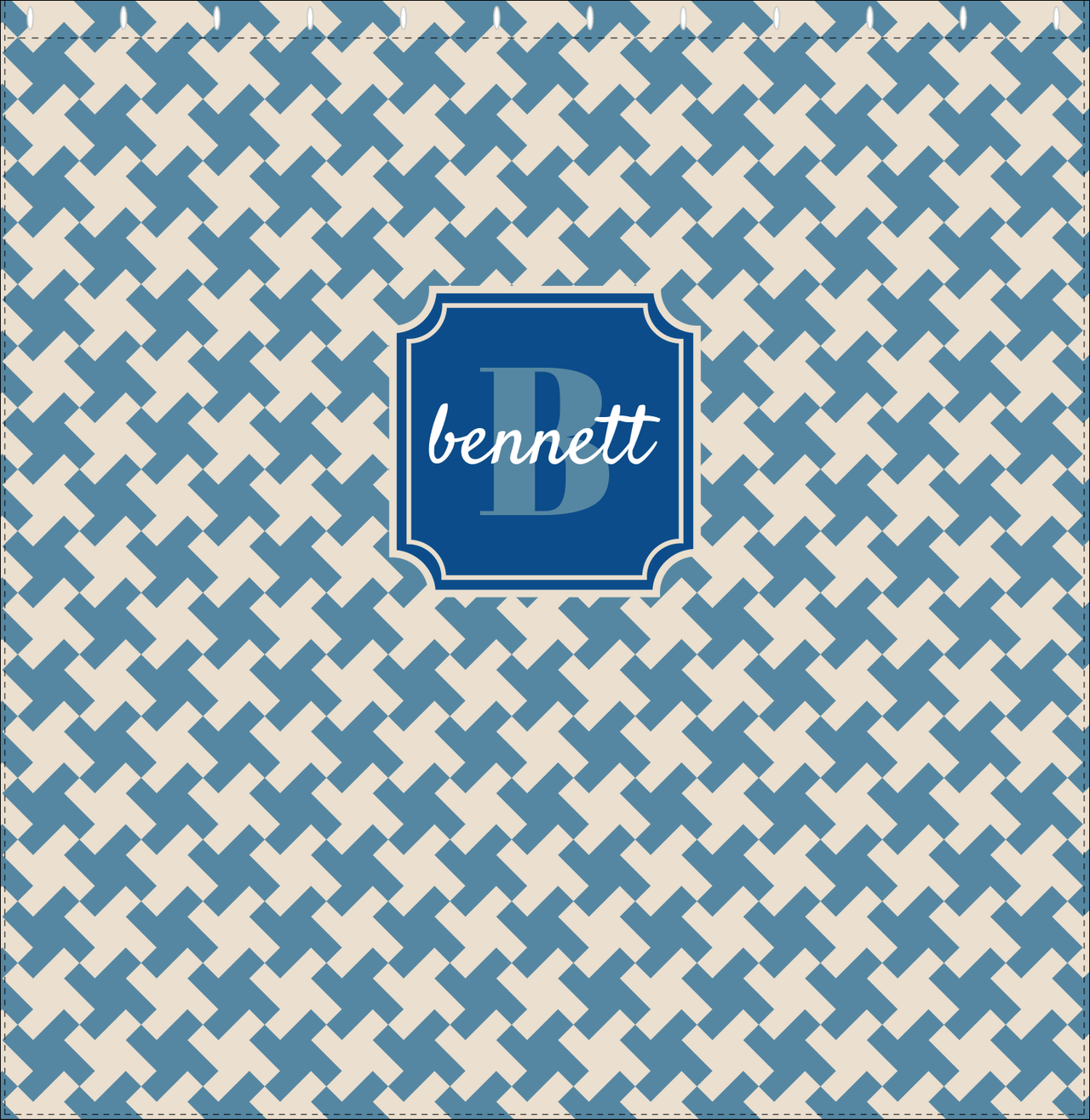 Personalized Houndstooth II Shower Curtain - Blue - Stamp Nameplate - Decorate View