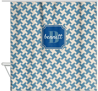 Thumbnail for Personalized Houndstooth II Shower Curtain - Blue - Stamp Nameplate - Hanging View