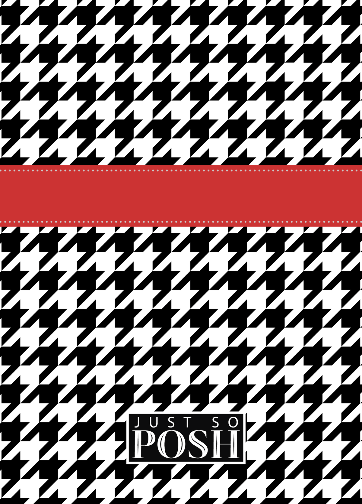 Personalized Houndstooth I Journal - Black and White - Circle Ribbon Nameplate - Back View