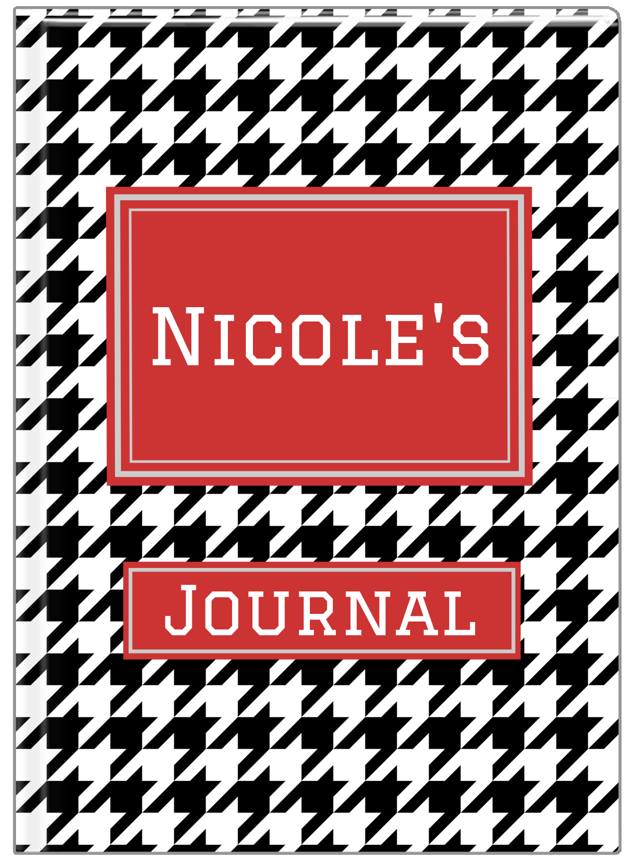 Personalized Houndstooth I Journal - Black and White - Rectangle Nameplate - Front View