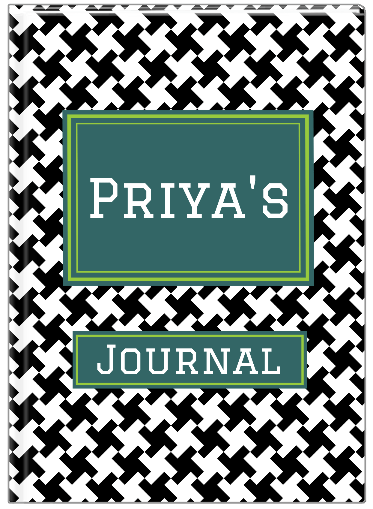 Personalized Houndstooth II Journal - Black and White - Rectangle Nameplate - Front View