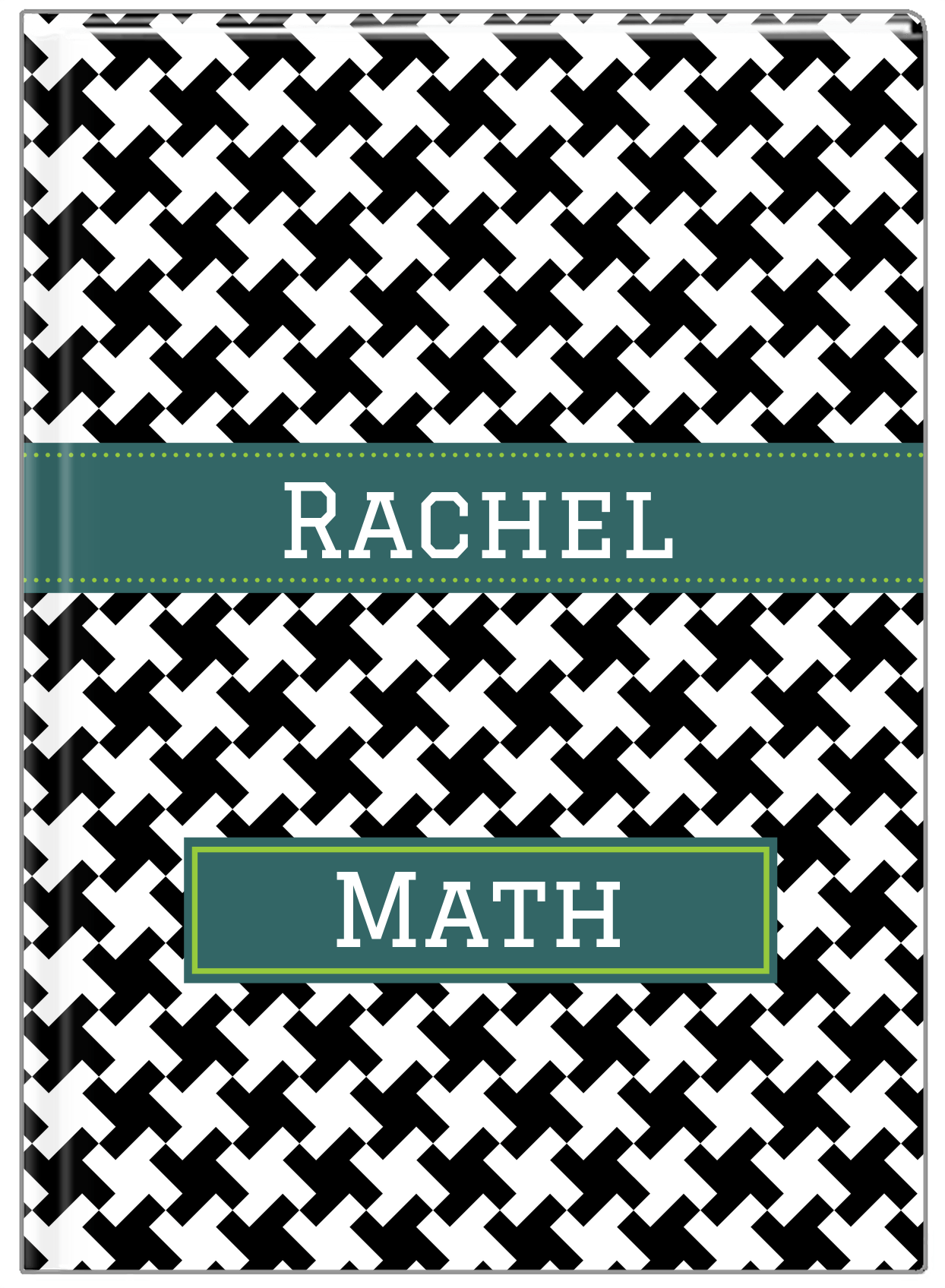 Personalized Houndstooth II Journal - Black and White - Ribbon Nameplate - Front View
