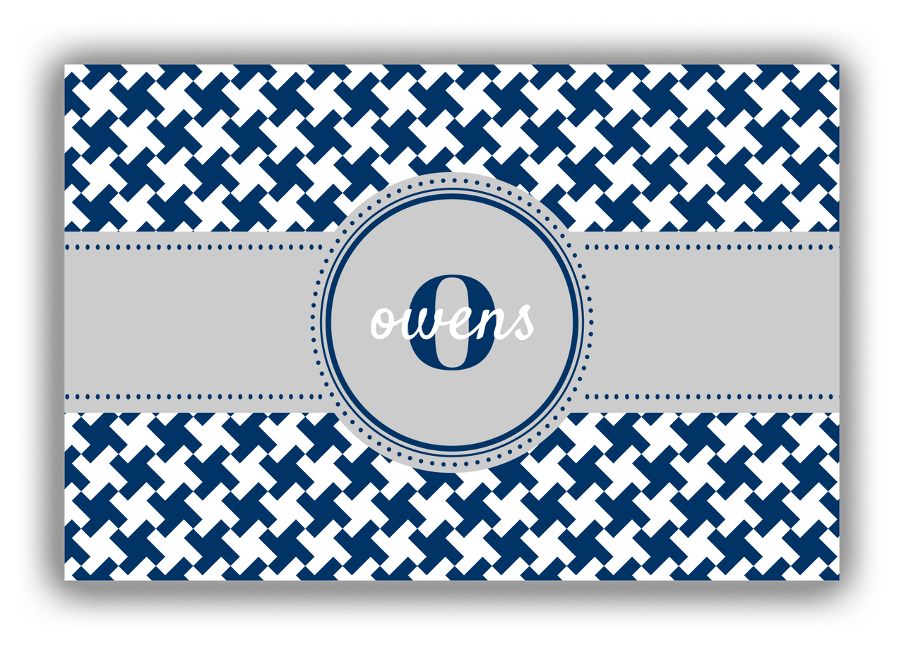 Personalized Houndstooth Canvas Wrap & Photo Print II - Blue with Circle Ribbon Nameplate - Front View