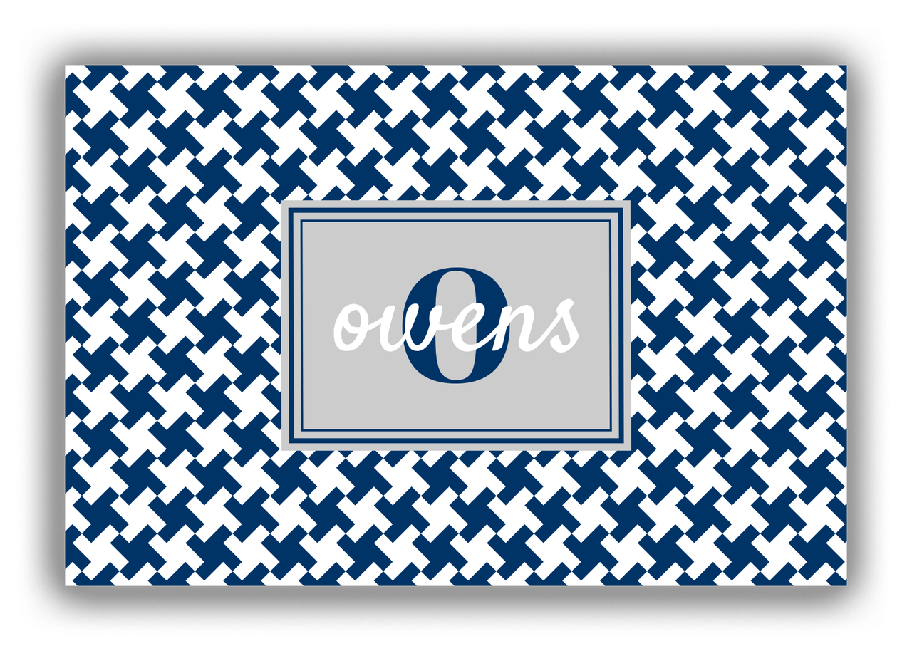 Personalized Houndstooth Canvas Wrap & Photo Print II - Blue with Rectangle Nameplate - Front View