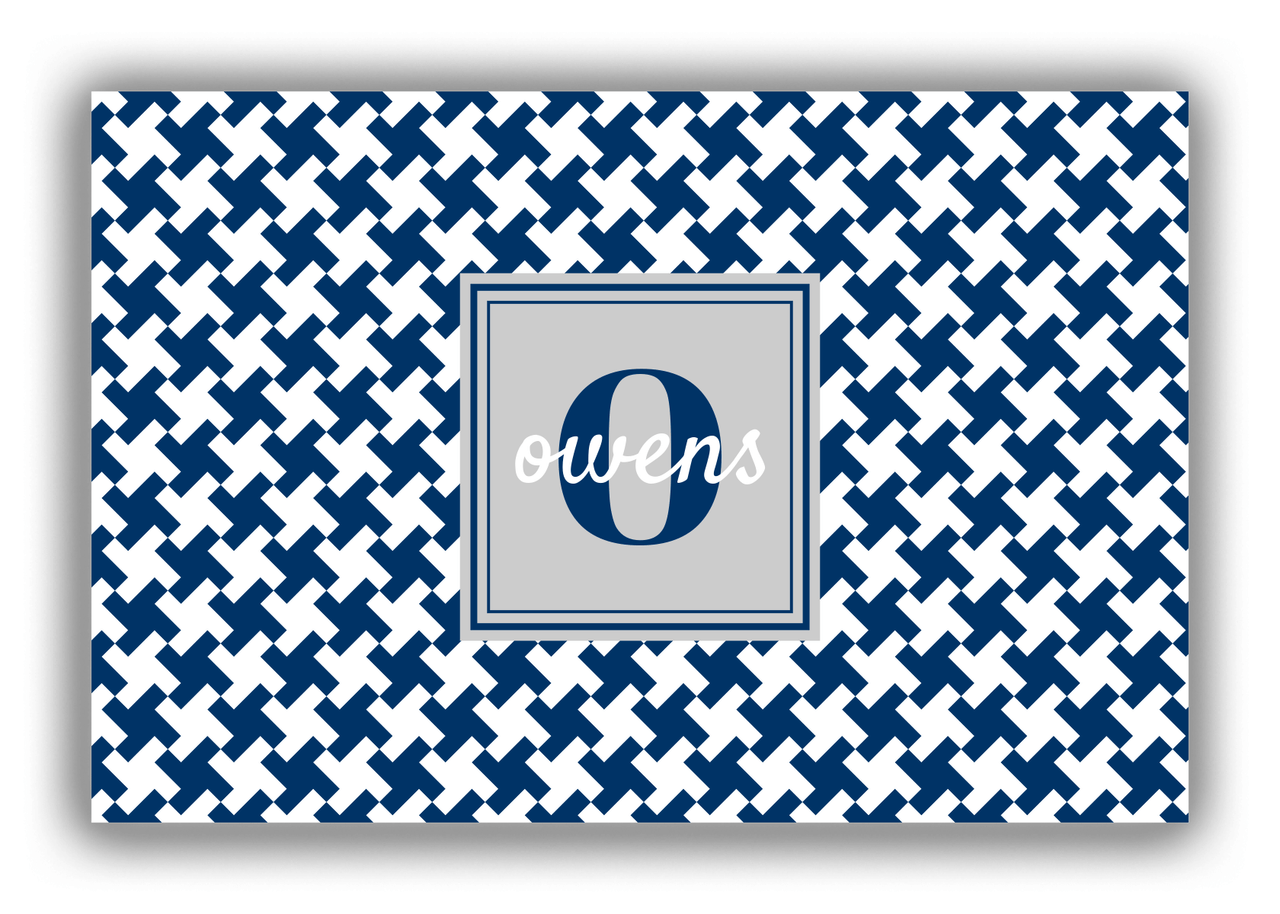 Personalized Houndstooth Canvas Wrap & Photo Print II - Blue with Square Nameplate - Front View