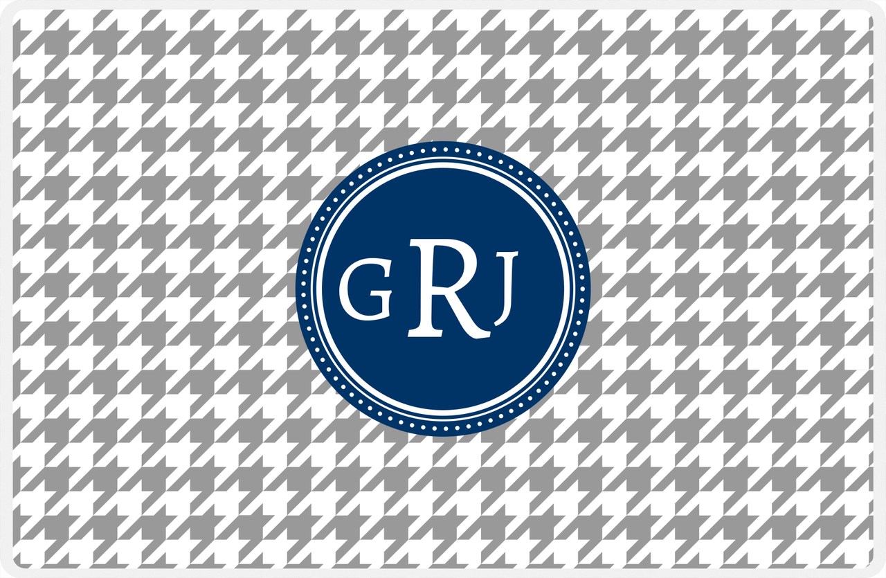 Personalized Houndstooth Placemat - Grey and White - Navy Circle Frame -  View