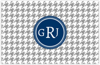 Thumbnail for Personalized Houndstooth Placemat - Grey and White - Navy Circle Frame -  View