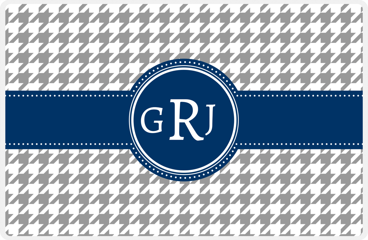 Personalized Houndstooth Placemat - Grey and White - Navy Circle Frame with Ribbon -  View