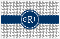 Thumbnail for Personalized Houndstooth Placemat - Grey and White - Navy Circle Frame with Ribbon -  View