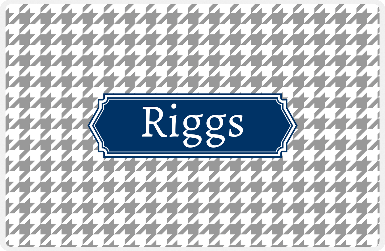 Personalized Houndstooth Placemat - Grey and White - Navy Decorative Rectangle Frame -  View
