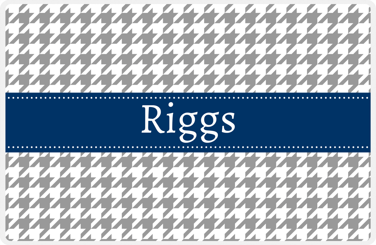 Personalized Houndstooth Placemat - Grey and White - Navy Ribbon Frame -  View