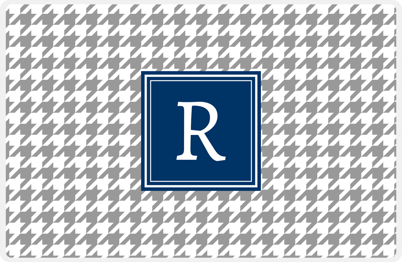 Personalized Houndstooth Placemat - Grey and White - Navy Square Frame -  View
