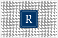 Thumbnail for Personalized Houndstooth Placemat - Grey and White - Navy Square Frame -  View