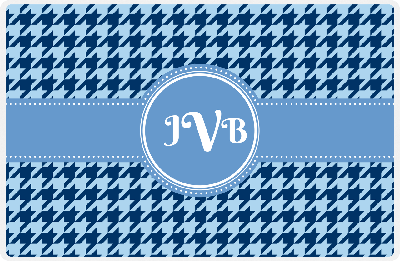 Personalized Houndstooth Placemat - Navy and Light Blue - Glacier Circle Frame with Ribbon -  View