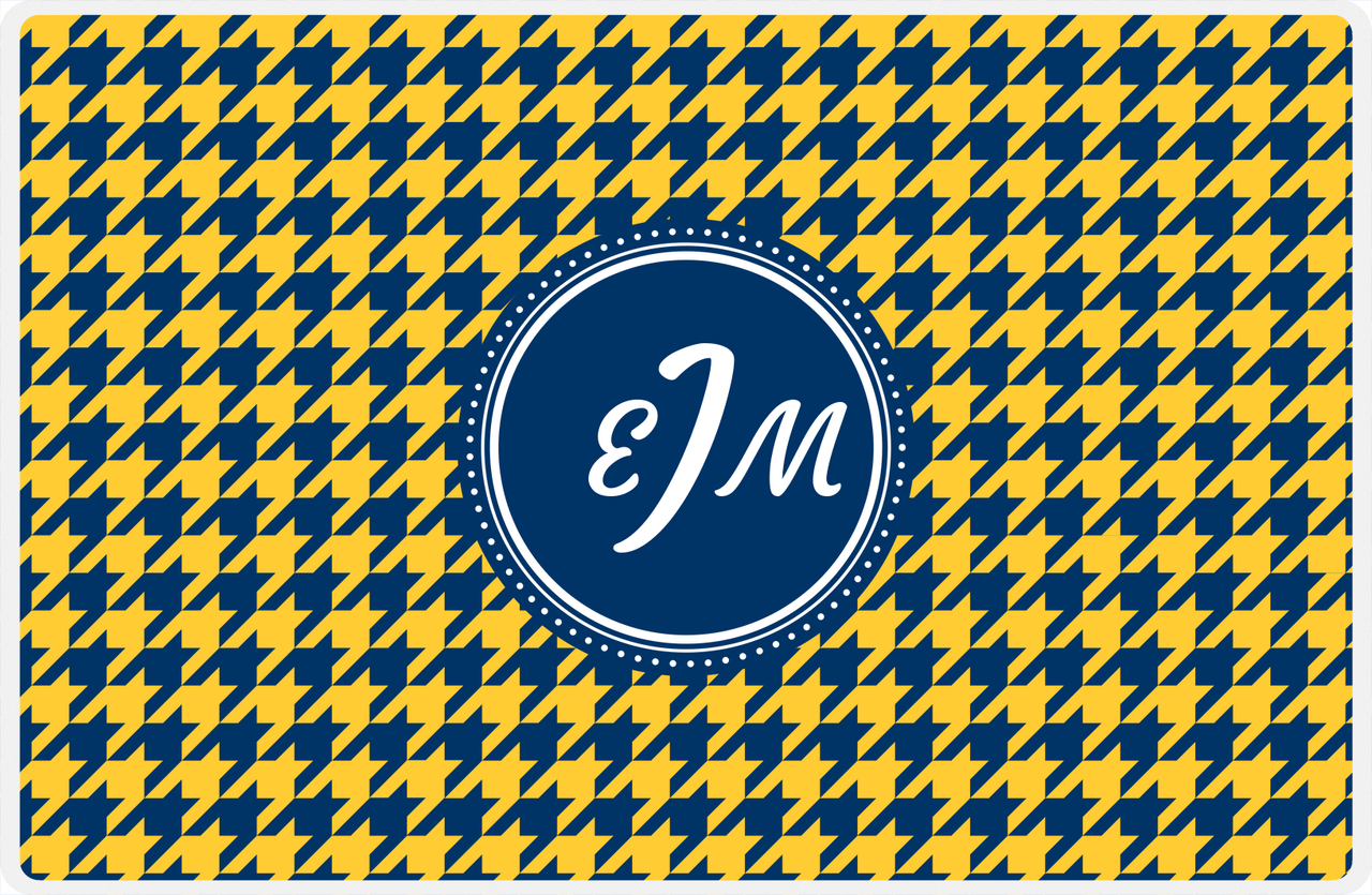 Personalized Houndstooth Placemat - Navy and Mustard - Navy Circle Frame -  View