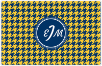 Thumbnail for Personalized Houndstooth Placemat - Navy and Mustard - Navy Circle Frame -  View