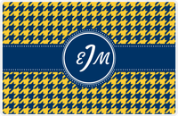 Thumbnail for Personalized Houndstooth Placemat - Navy and Mustard - Navy Circle Frame with Ribbon -  View